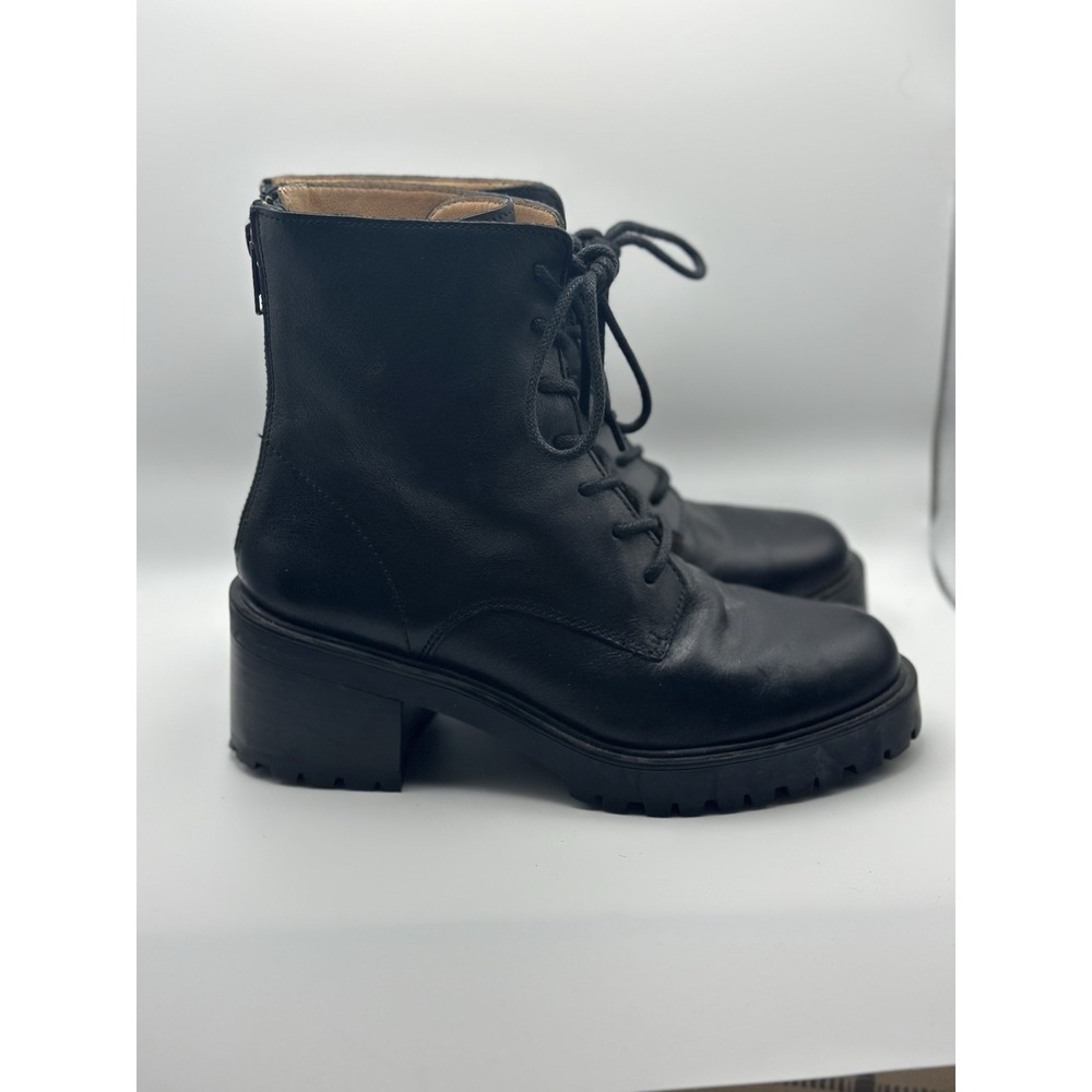 Madewell NH230 BRADLEY Lace-Up‎ Heeled Boots in Leather Lugsole Size 6 Black - Picture 4 of 8